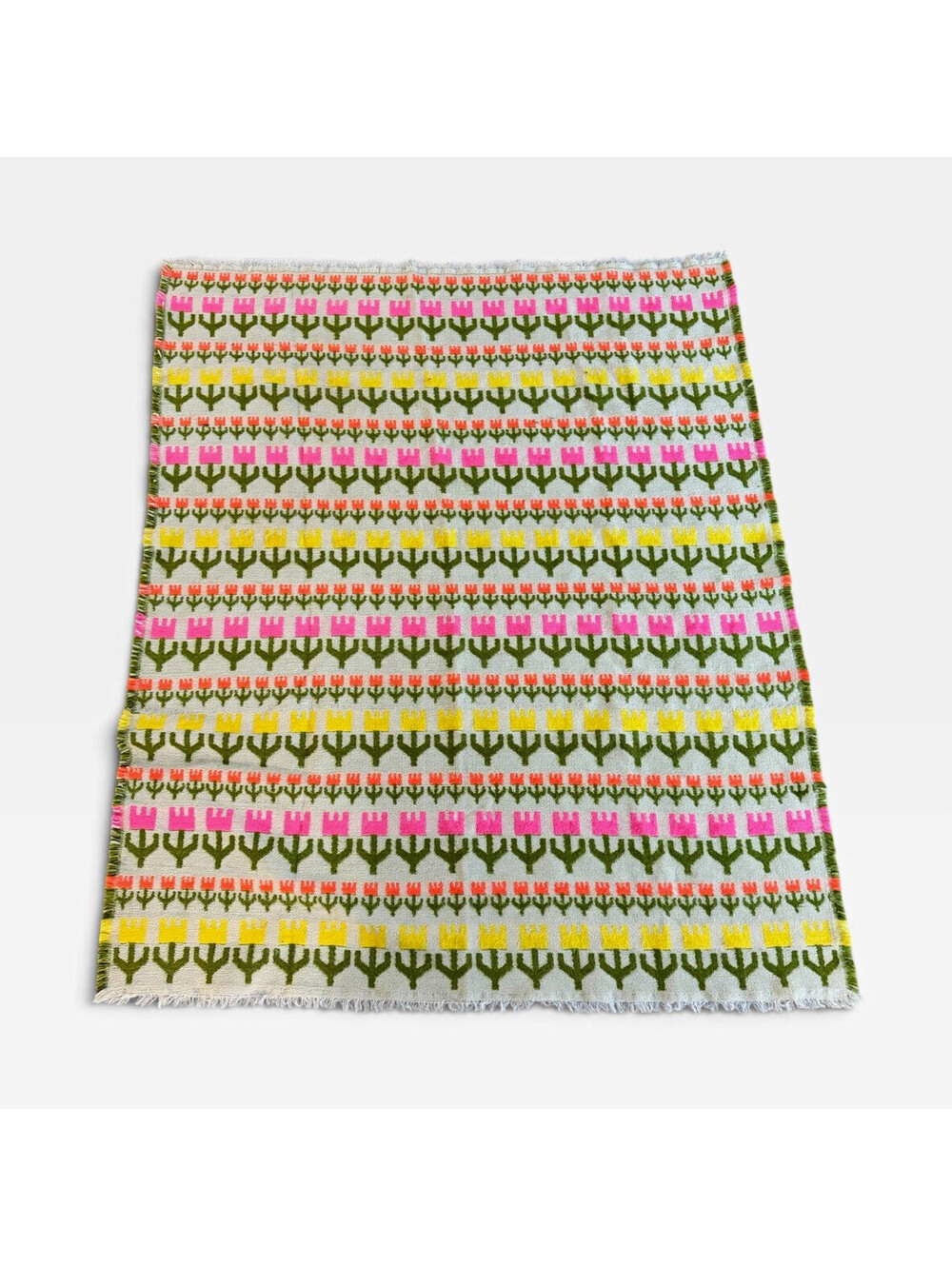 H&M Home Geometric Acrylic Throw Blanket 39x53 Green Pink Beige Orange Pre